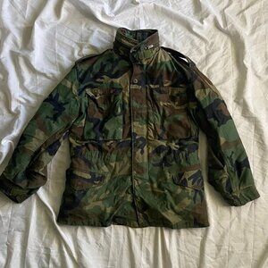 M65 Cold Weather Field Coat With Liner Long Ultra Force Woodland Camo Size Small